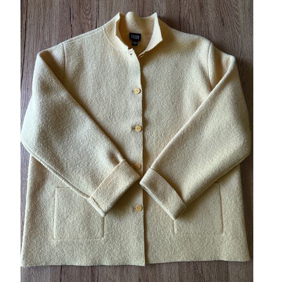 Eileen Fisher Yellow 100% Wool Button Up Sweater Jacket Size Medium - Picture 1 of 7